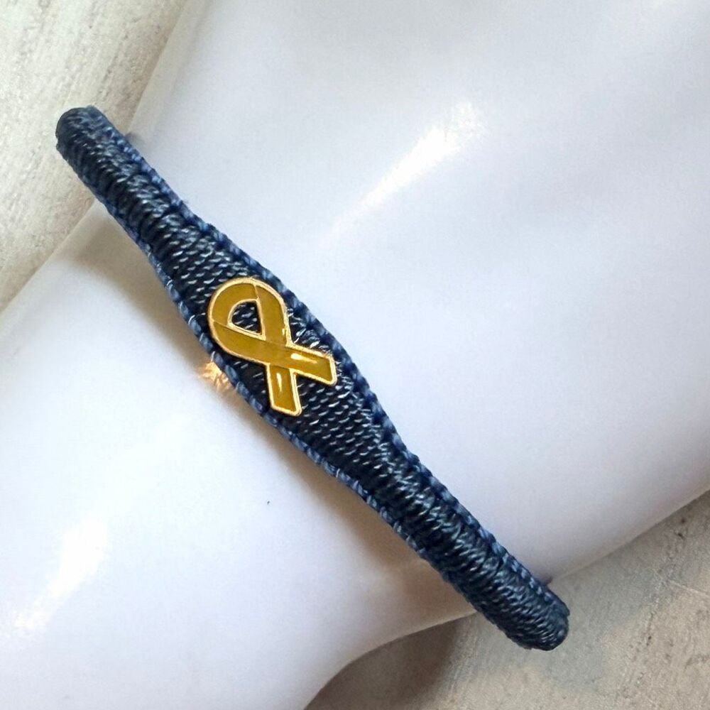 Air & Anchor Childhood Cancer Awareness Bracelet Navy Cord Gold Ribbon Cuff